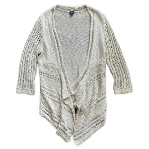 Rafaella Oatmeal Open Knit Waterfall Cardigan M